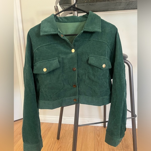 SHEIN EZwear Drop Shoulder Flap Pocket Corduroy Green Jacket Size Medium New - Picture 3 of 15